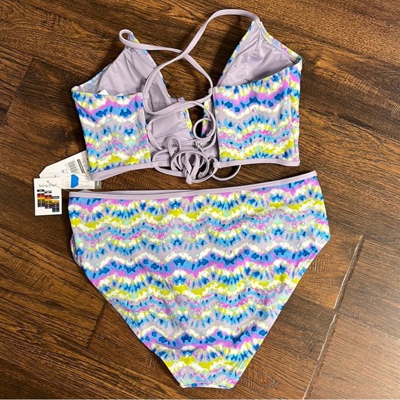 Time and Tru Women's 2-Pieces Wave Print Bikini Swimsuit Size M (8-10) - Picture 3 of 13